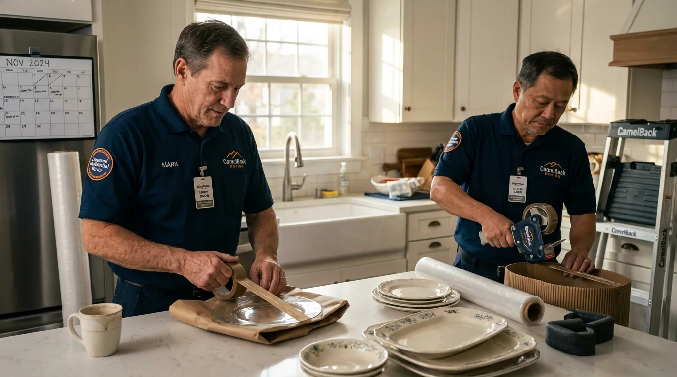 Professional crew packing kitchen dishware in Timmonsville, SC